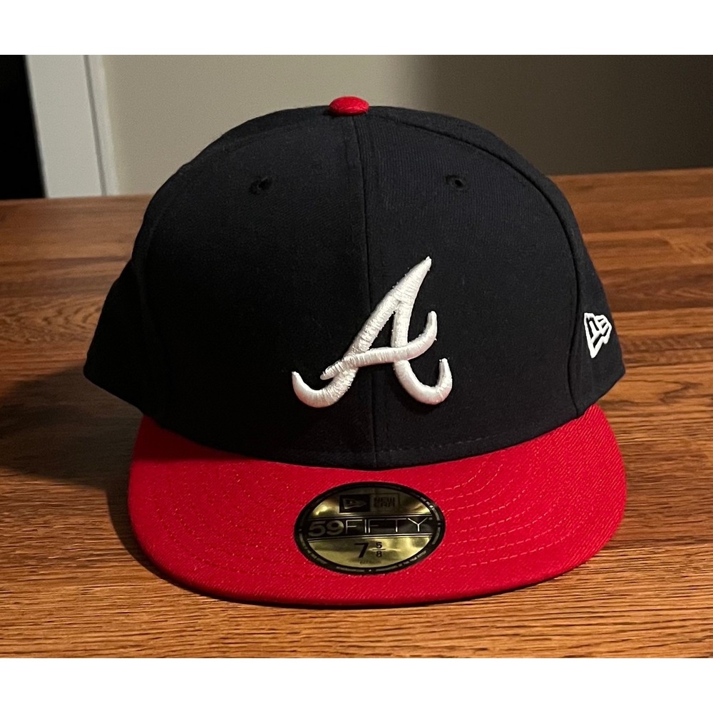 New Era 59FIFTY Atlanta Braves Fitted Hat Navy Red MLB Authentic Cap 7 5/8